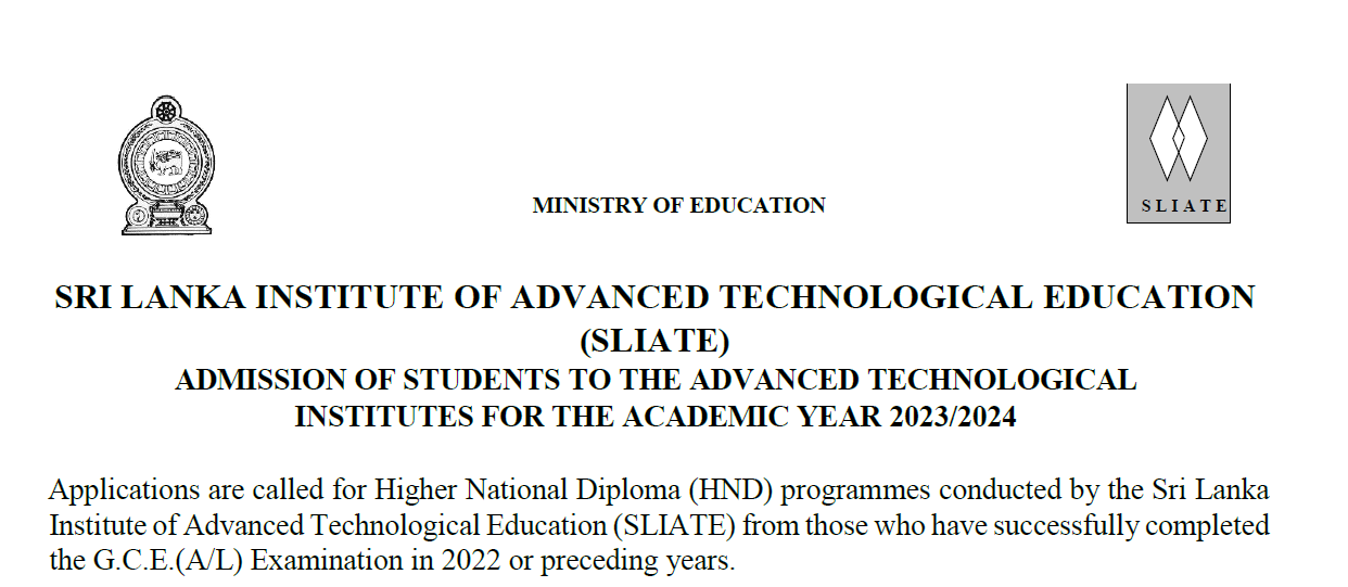 Admission of Students to the Advanced Technological Institutes for the Academic Year 2023/2024 (SLIATE)